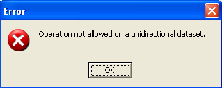 Рис. 2. Ошибка «Operation not allowed on a unidirectional dataset»